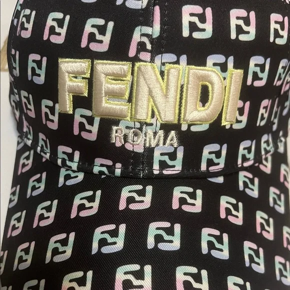 Fendi Black Baseball Cap with Pastel Pink & Light Blue FF Pattern - Picture 2 of 4